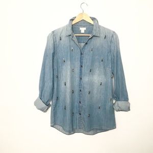 J.CREW denim long sleeve shirt with beads